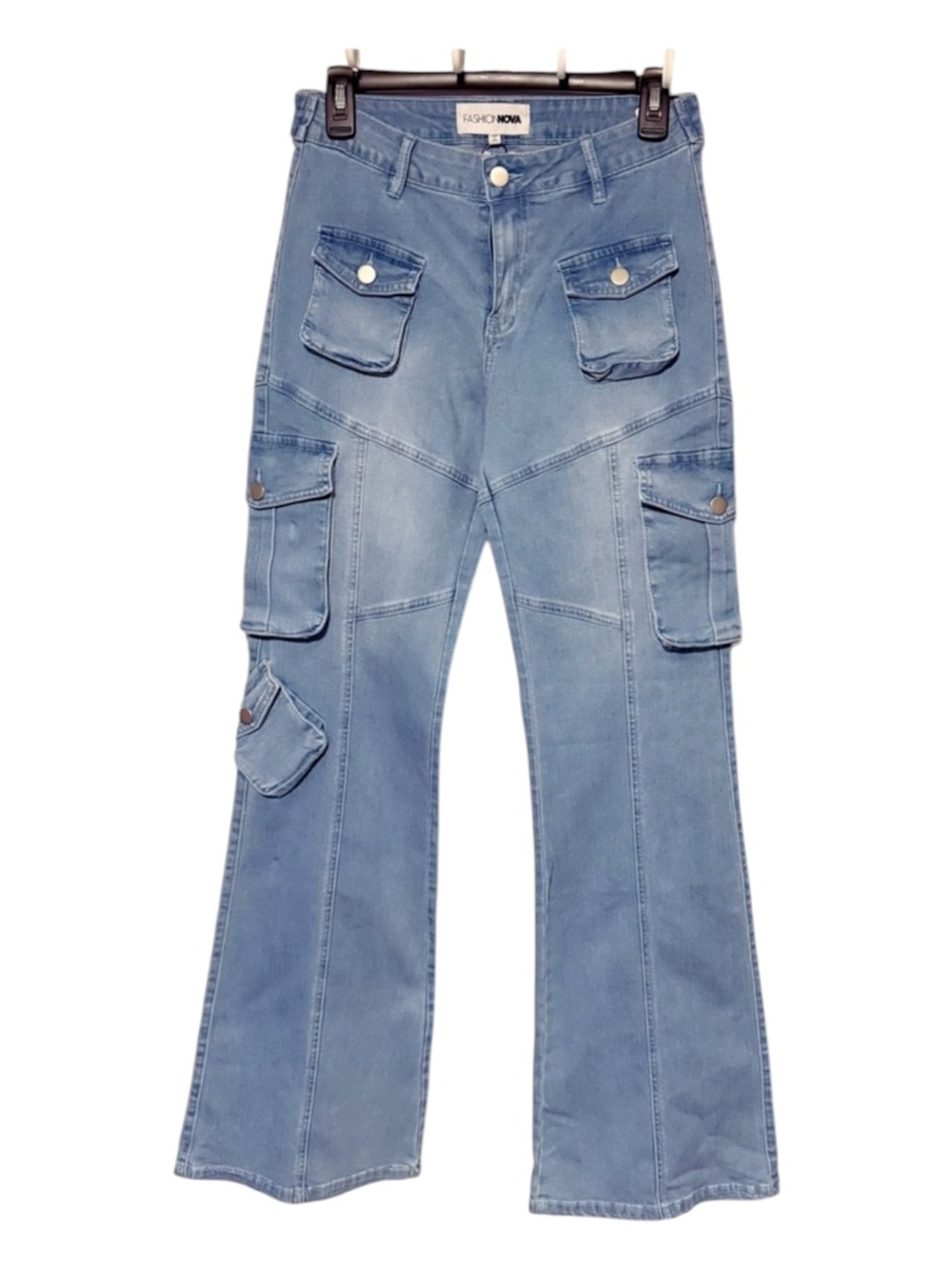 Fashion Nova Stretch Flare Cargo Jeans